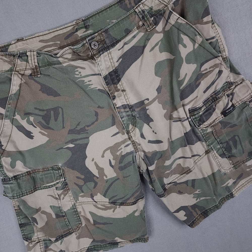 Wrangler Cargo Shorts 40 Green Camo Cotton Spandex Stretch Twill Mens